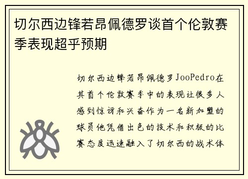切尔西边锋若昂佩德罗谈首个伦敦赛季表现超乎预期